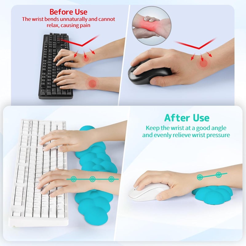 Sushret Cloud Wrist Rest for Keyboard and Mouse, Memory Foam PU Leather Keyboard Wrist Rest with Ergonomic Support, Non-Slip Base, Cute Arm Rest Pad & Palm Cushion, Office Desk Accessory, Scuba Blue - Image 3